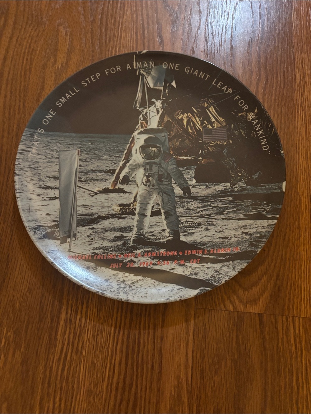 Vintage Apollo 11 Moon Landing Decorative Plate - Astronaut Graphic